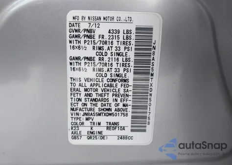 2013 Nissan Rogue S z USA, uszkodzony, nr VIN JN8AS5MTXDW501758